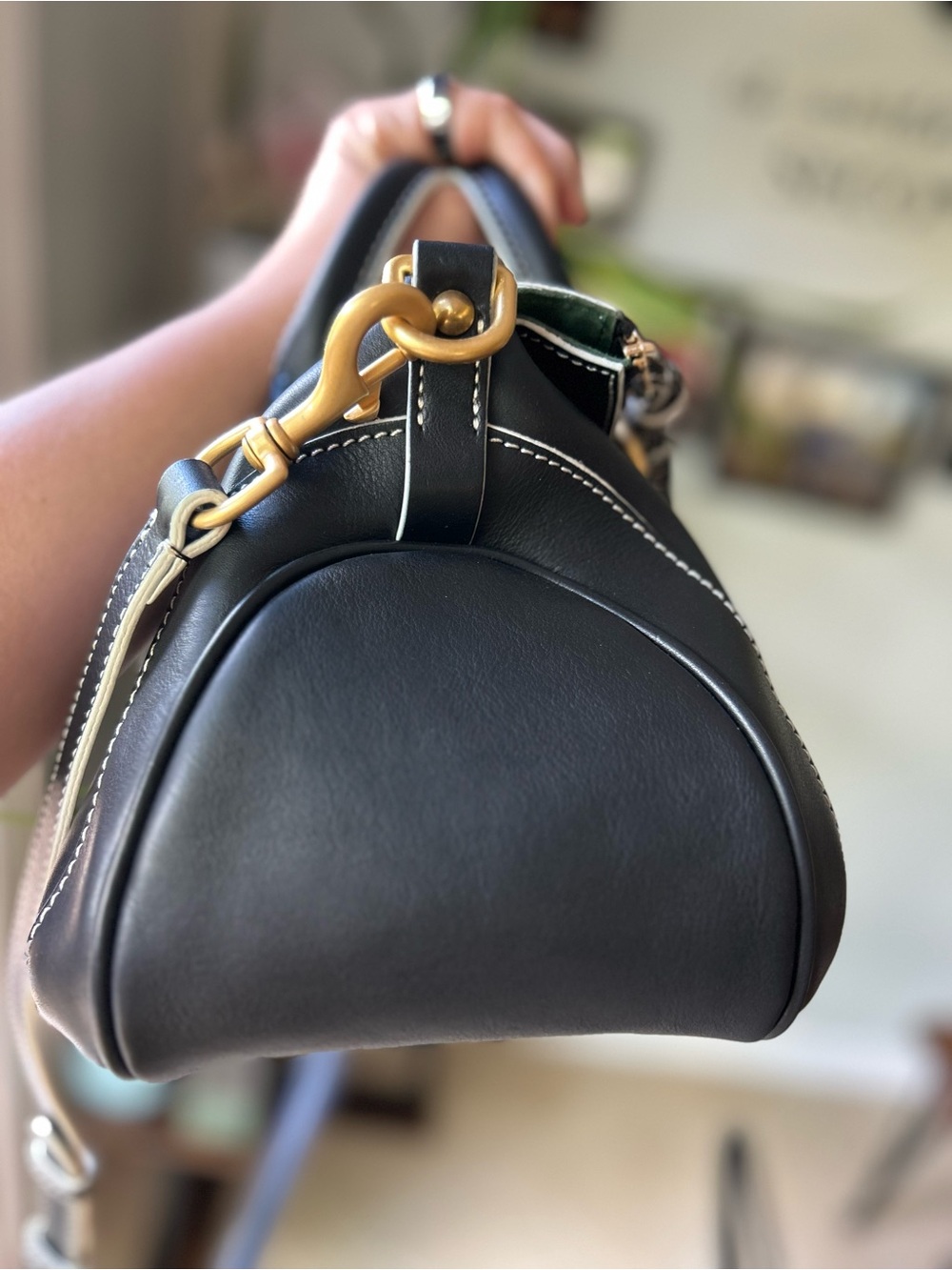 Dooney & Bourke Florentine Edge Black Leather Satchel with Contrast Stitching - Picture 3 of 7